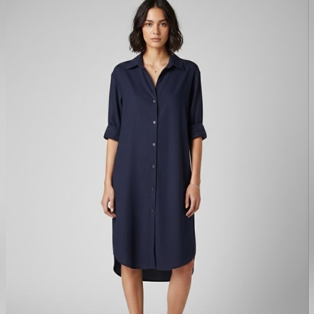 Theory Navy Button-Front Midi Shirt Dress